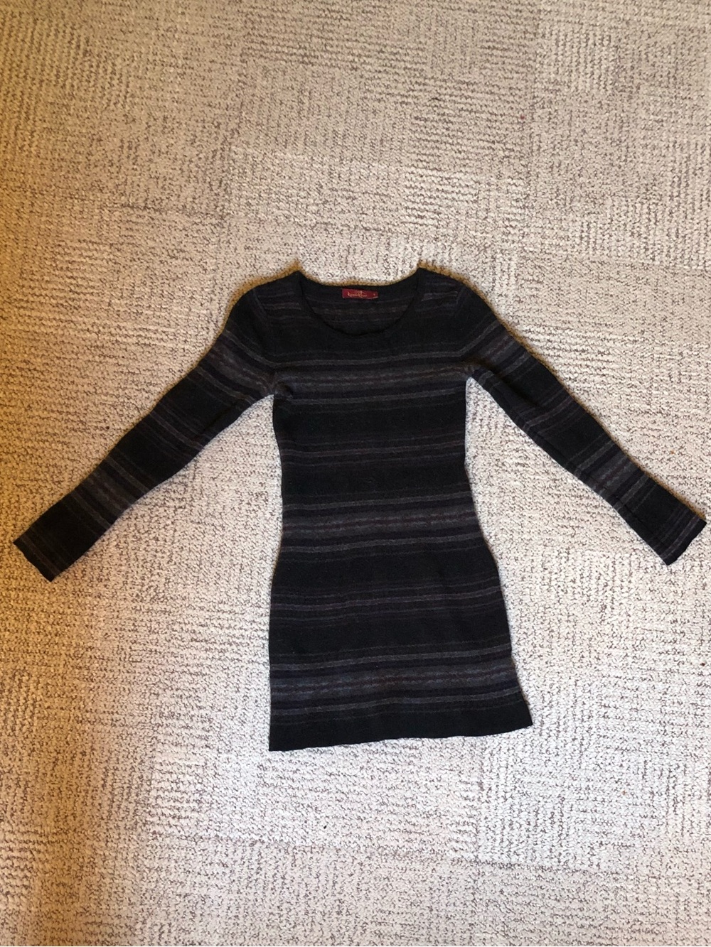 Krimson Klover Black Sweater-Dress with Subtle Purple Stripes